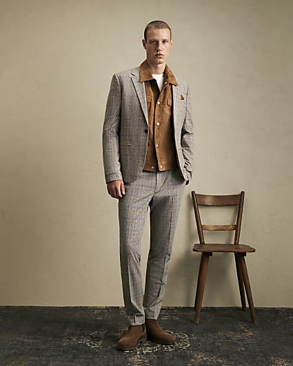 Grey Skinny Fit Check Suit Trousers
