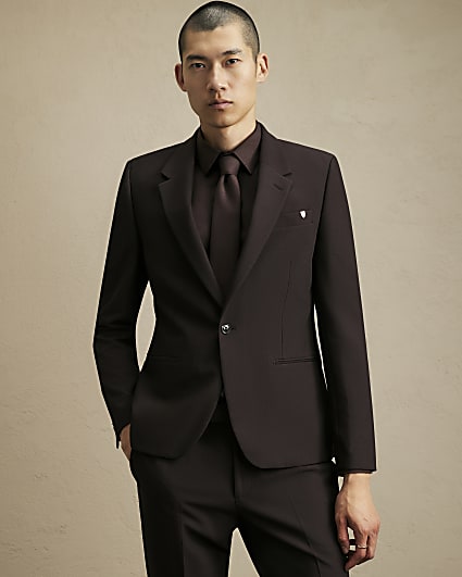 Brown Skinny Fit Suit Jacket