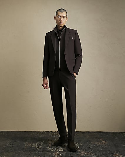 Brown Skinny Fit Suit Trousers