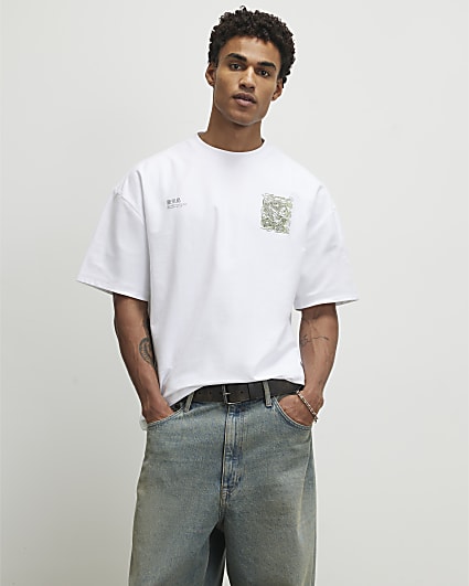 White Oversized Fit Kagawa Dragon T-Shirt