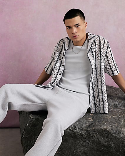 Navy Crochet Stripe Shirt