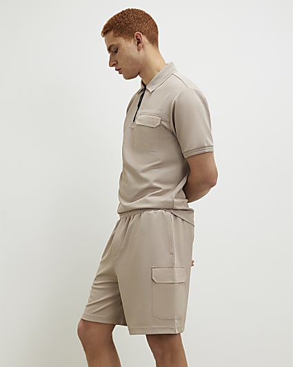 Biege Slim Fit Cargo Shorts