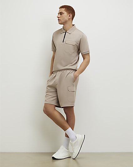 Cream Slim Fit Nylon Pocket Polo Shirt