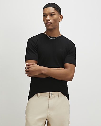 Black Muscle Fit Stripe T-Shirt