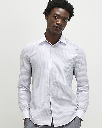 Grey Slim Fit Stripe Shirt