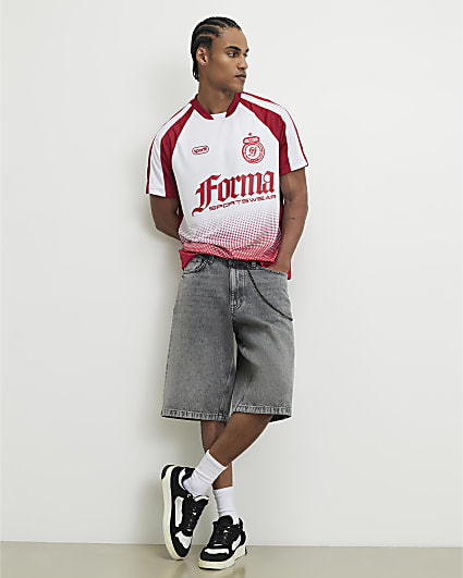 White Oversized Fit Ombre Football T-Shirt
