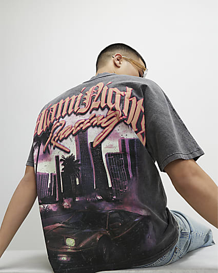 Black Oversized Fit Miami Nights T-Shirt
