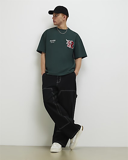 Green Oversized Fit R Badge T-Shirt