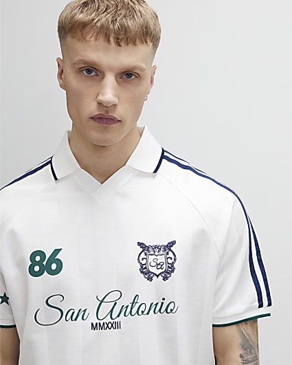 White Oversized Fit Stripe Polo Shirt