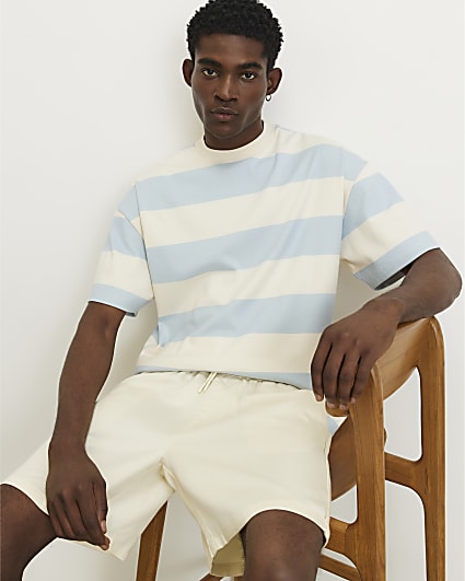 Blue Oversized Cotton Stripe T-Shirt