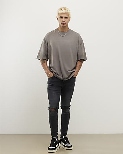 Black Spray On Rip Jeans