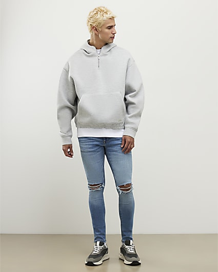 Blue Spray On Rip Jeans