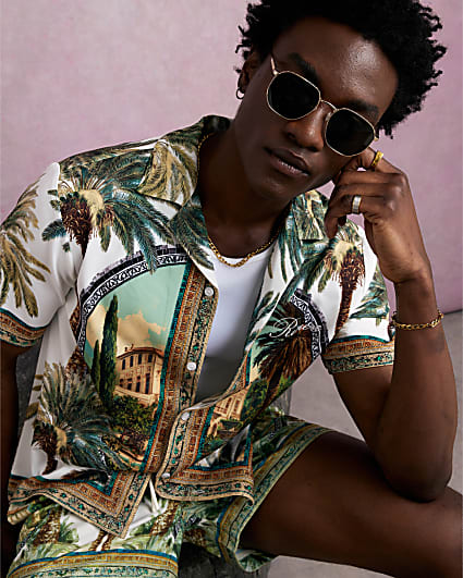 Green Riviera Palm Tree Short Sleeve Shirt