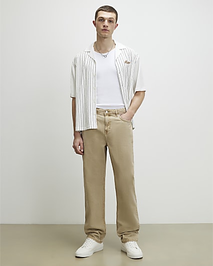 Beige Straight Leg Jeans