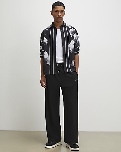 Black Regular Fit Floral Print Cotton Shirt