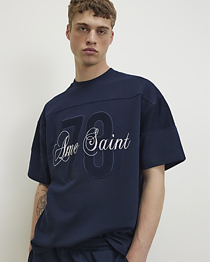 Navy Oversized Cotton 78 Ame Saint T-Shirt