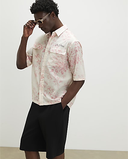 Pink Short Sleeve Floral Printed Shirt