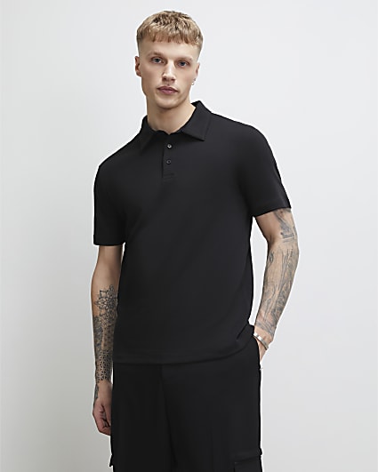 Black Slim Short Sleeve Essential Polo Shirt