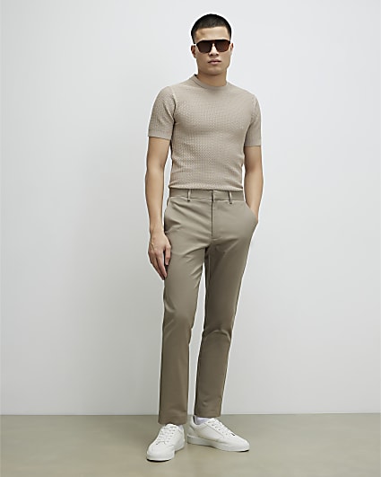 Beige Slim Fit Chino Trousers