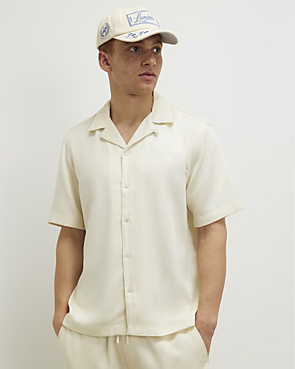 Cream Regular Fit Embroidered Script Shirt