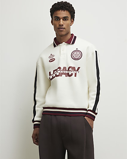 Cream Oversized Fit Legacy Blocked Rugby Top