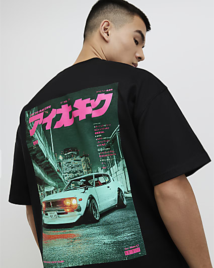 Black Oversized Fit Japanese Car T-Shirt