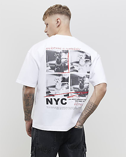 White Oversized Fit Photo Dog T-Shirt