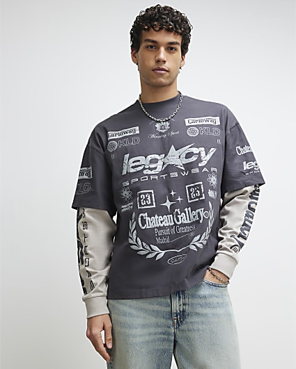 Grey Oversized Penrose Double Layered T-Shirt