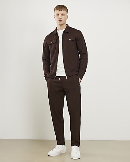 Brown Slim Fit Pique Joggers