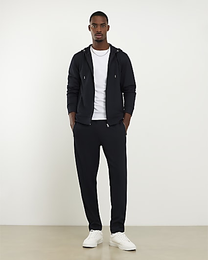 Navy Slim Fit Pique Zip Through Hoodie