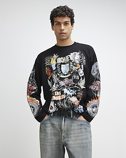 Black Oversized Tattoo Graphic T-Shirt