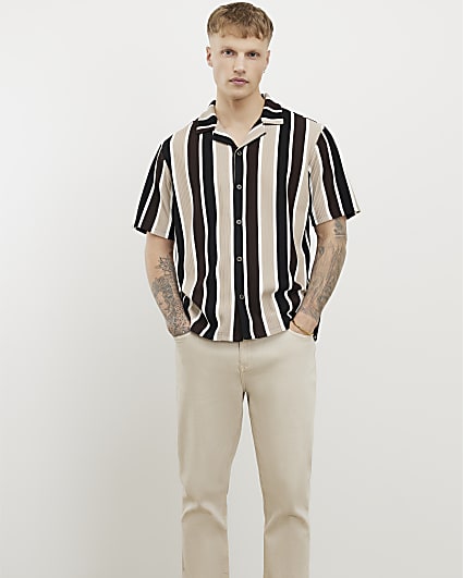 Brown Slim Fit stripe Shirt