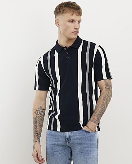 Navy Slim Fit Stripe Polo Shirt
