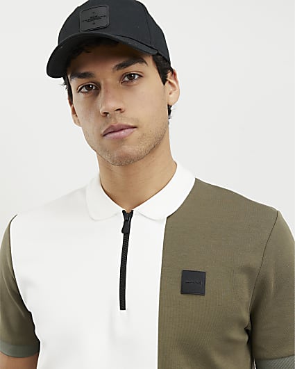 Khaki Premium Slim Fit Colour Block Shirt