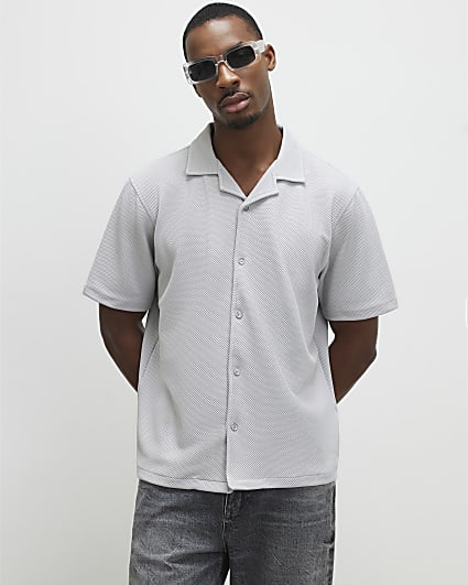 Grey Slim Fit Revere Short Sleeve Shirt
