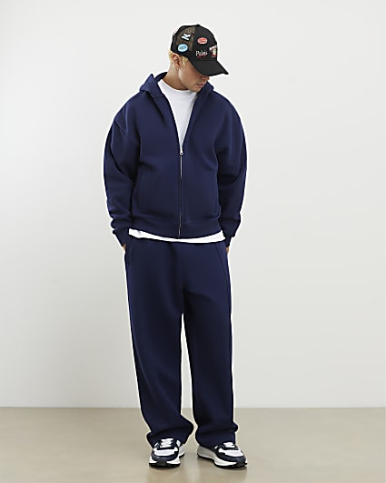 Navy Wide Fit Pintuck Joggers