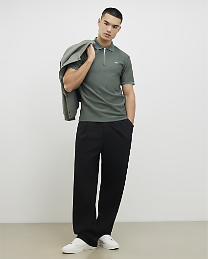 Khaki Muscle Fit Textured Polo Shirt