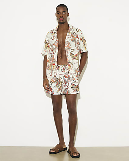 White Cuprite Japanese Dragon Swim Shorts