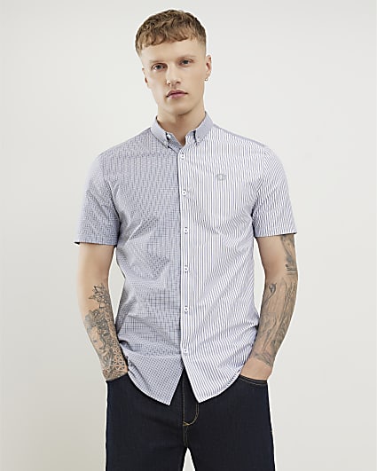 Grey Slim Fit Spliced Stripe Shirt
