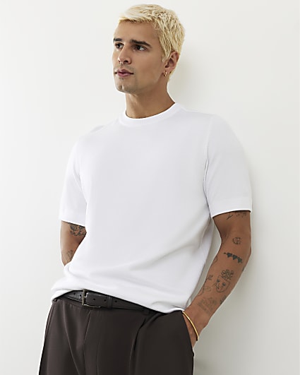 White Slim Fit Knitted T-Shirt