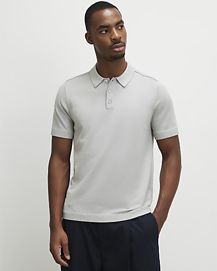 Grey Essential Slim Fit Knitted Polo Shirt