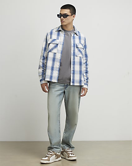 Blue Regular Fit Check Print Overshirt