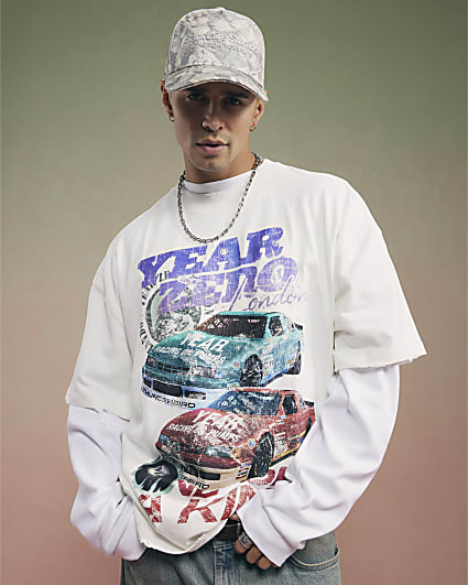 White Year Zero Oversized Car Graphic T-Shirt
