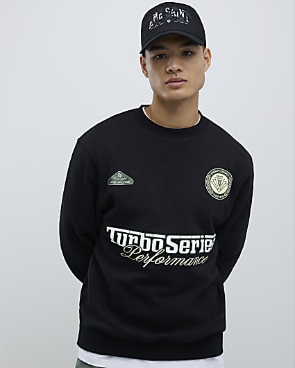 Black Regular Fit Turbo Series Car Sweatshirt
