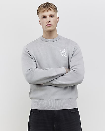 Grey Regular Fit AR Knitted Sweatshirt