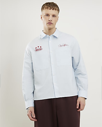 Blue Regular Fit Graphic Striped Shirt