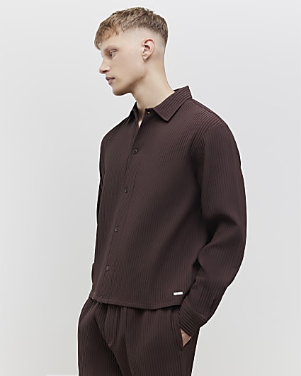Brown Boxy Fit Plisse Shirt