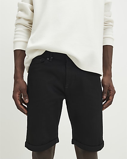 Black Skinny Fit Stretch Denim Shorts