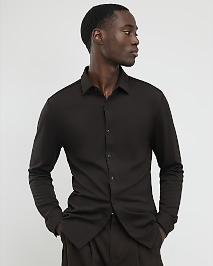 Brown Muscle Fit Pique Shirt