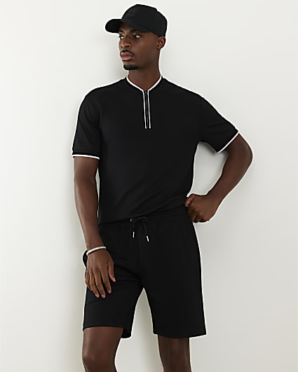 Black Slim Fit Textured Tipped Shorts